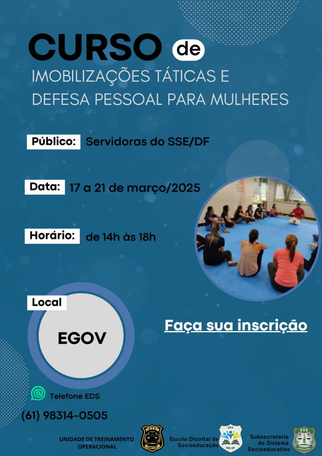 Curso de Imobilização tática e defesa pessoal para mulheres.